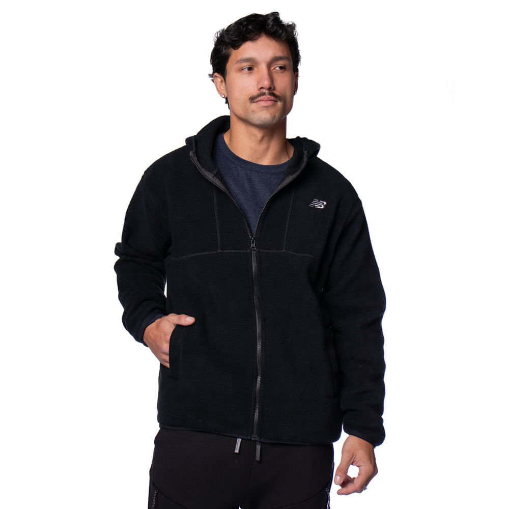 Jaqueta Masculina New Balance Fleece Capuz Preto