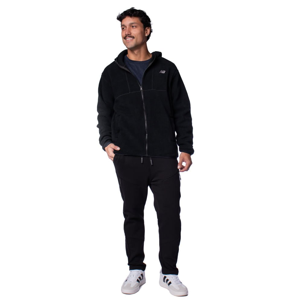 Jaqueta Masculina New Balance Fleece Capuz Preto Preto 5