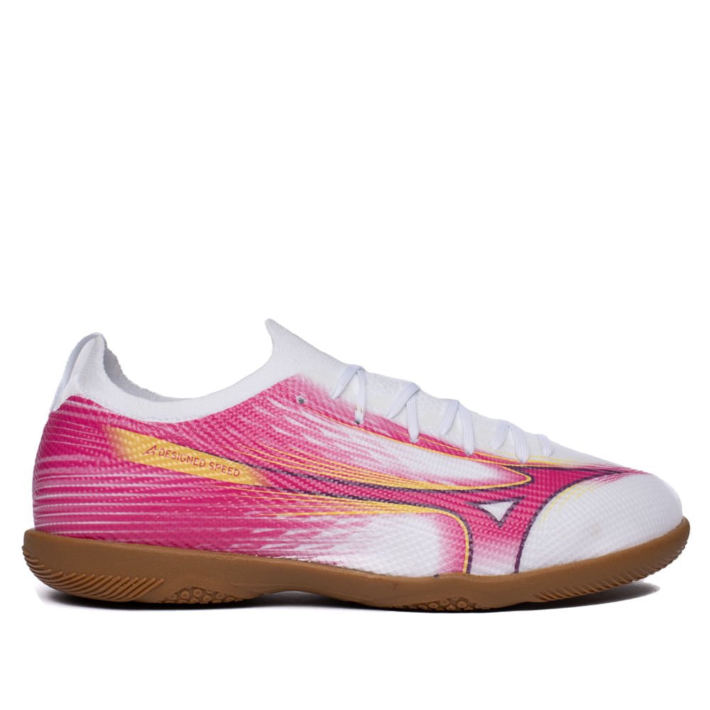 Chuteira Futsal Mizuno Alpha Club In Branco/Pink