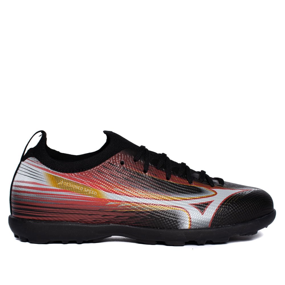 Chuteira Society Mizuno Alpha Club AS Preto/vermelho
