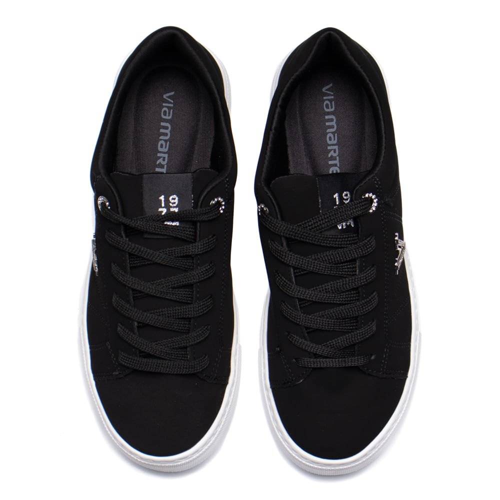 Tênis Feminino Via Marte Nobuck Detalhe Com Strass Preto Preto 4