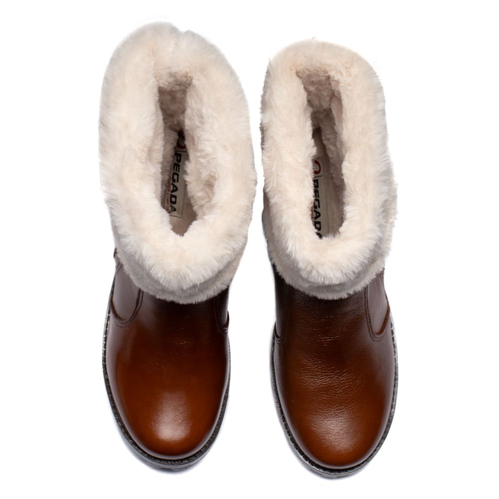 Bota Feminina Pegada Cities Cano Curto Com Pelo Marrom Marrom 4