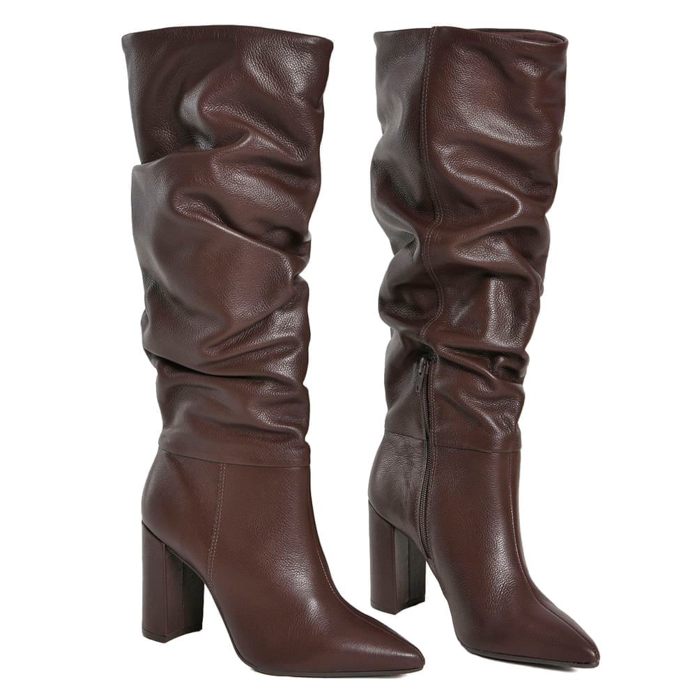 Bota Feminina Via Marte Slouchy Cano Longo Bico Fino Marrom Marrom 4