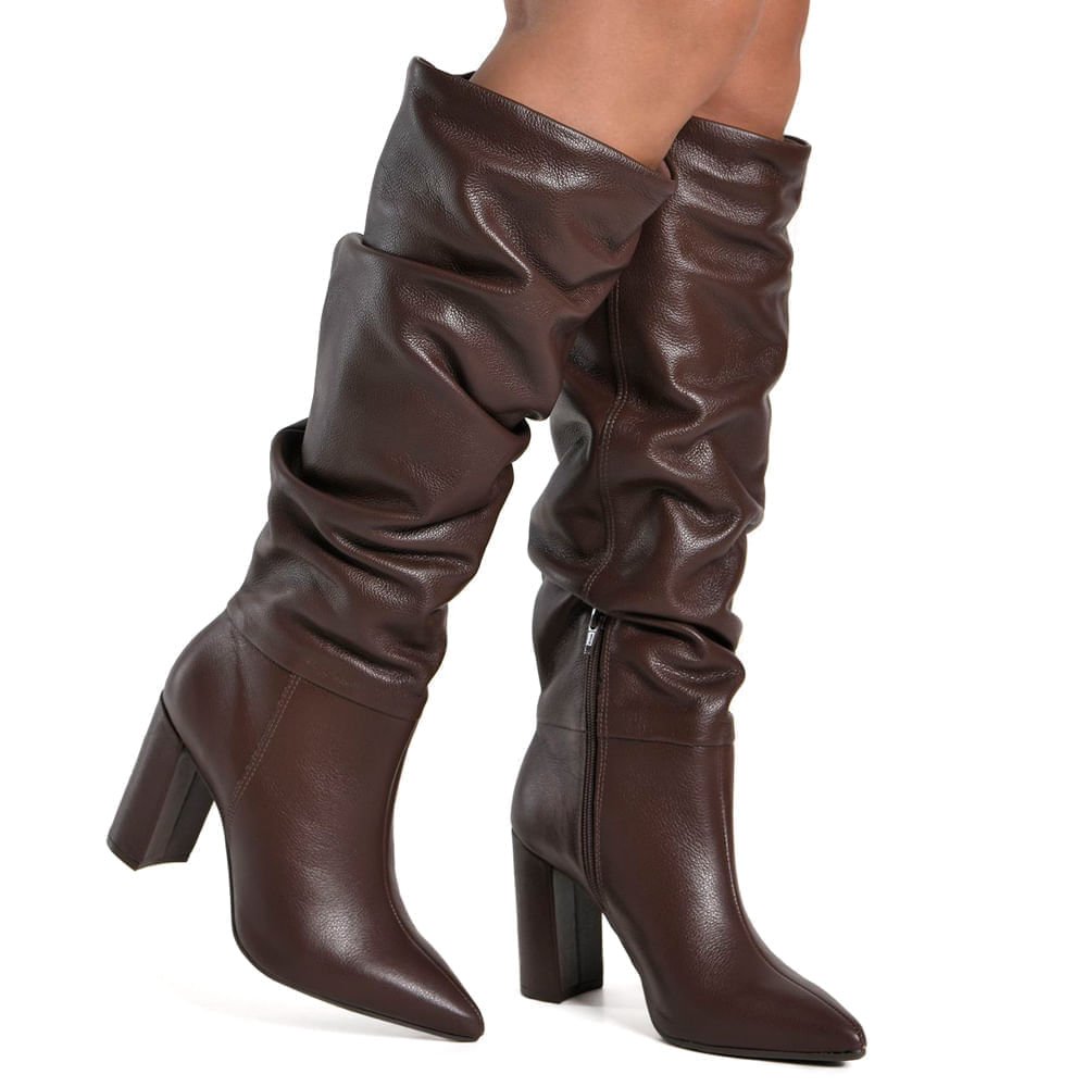 Bota Feminina Via Marte Slouchy Cano Longo Bico Fino Marrom Marrom 5