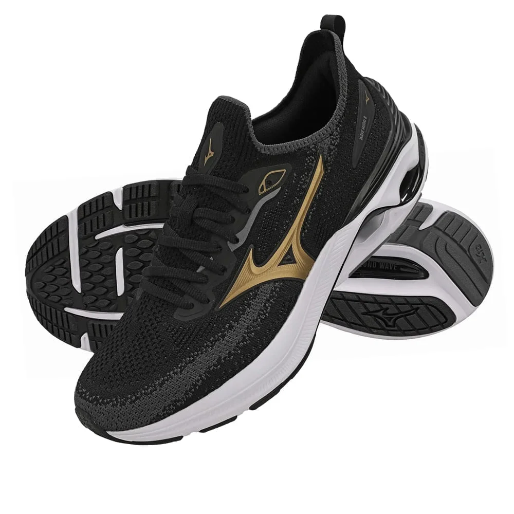 Tênis Masculino Mizuno Wave Mirai 8 Knit Preto/Dourado Preto 5