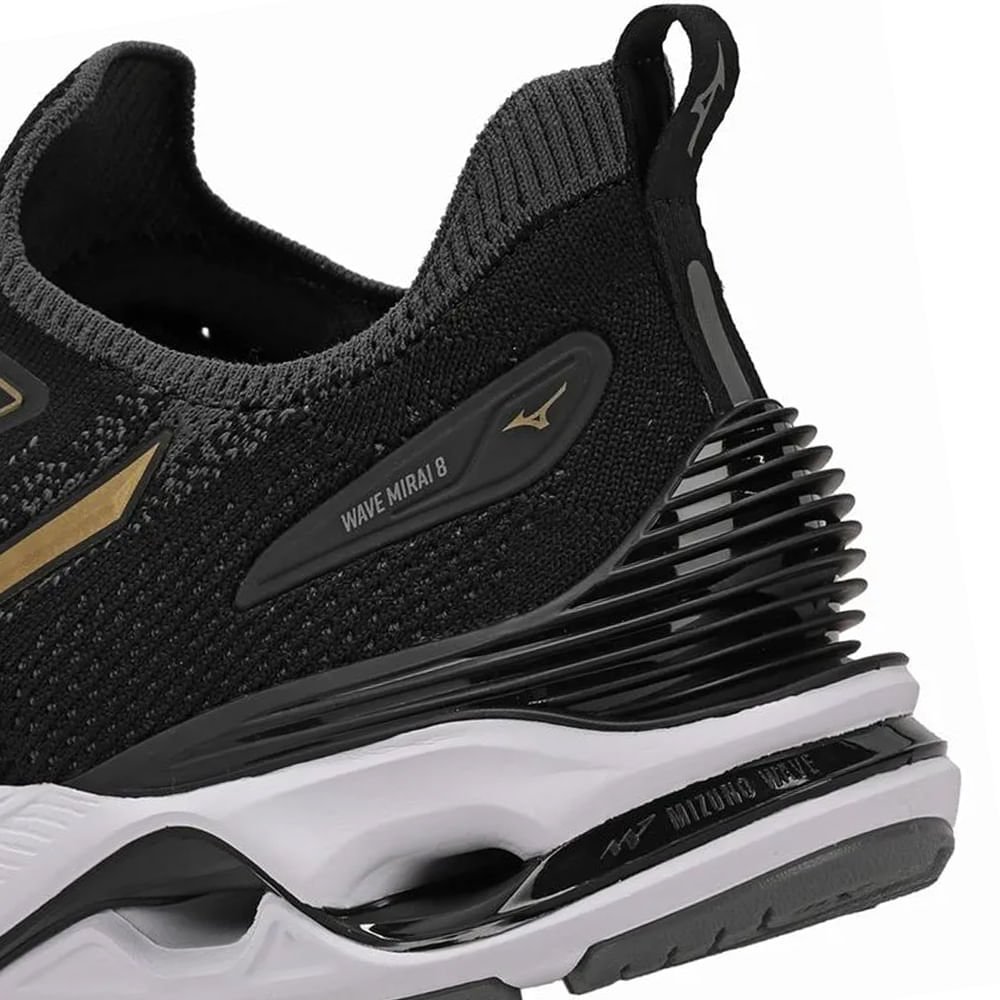 Tênis Masculino Mizuno Wave Mirai 8 Knit Preto/Dourado Preto 6