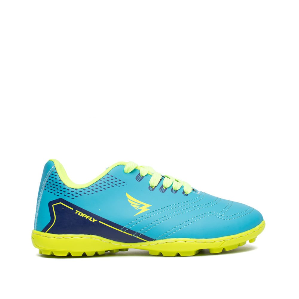 Chuteira Society Infantil Topfly Costurada Azul Celeste