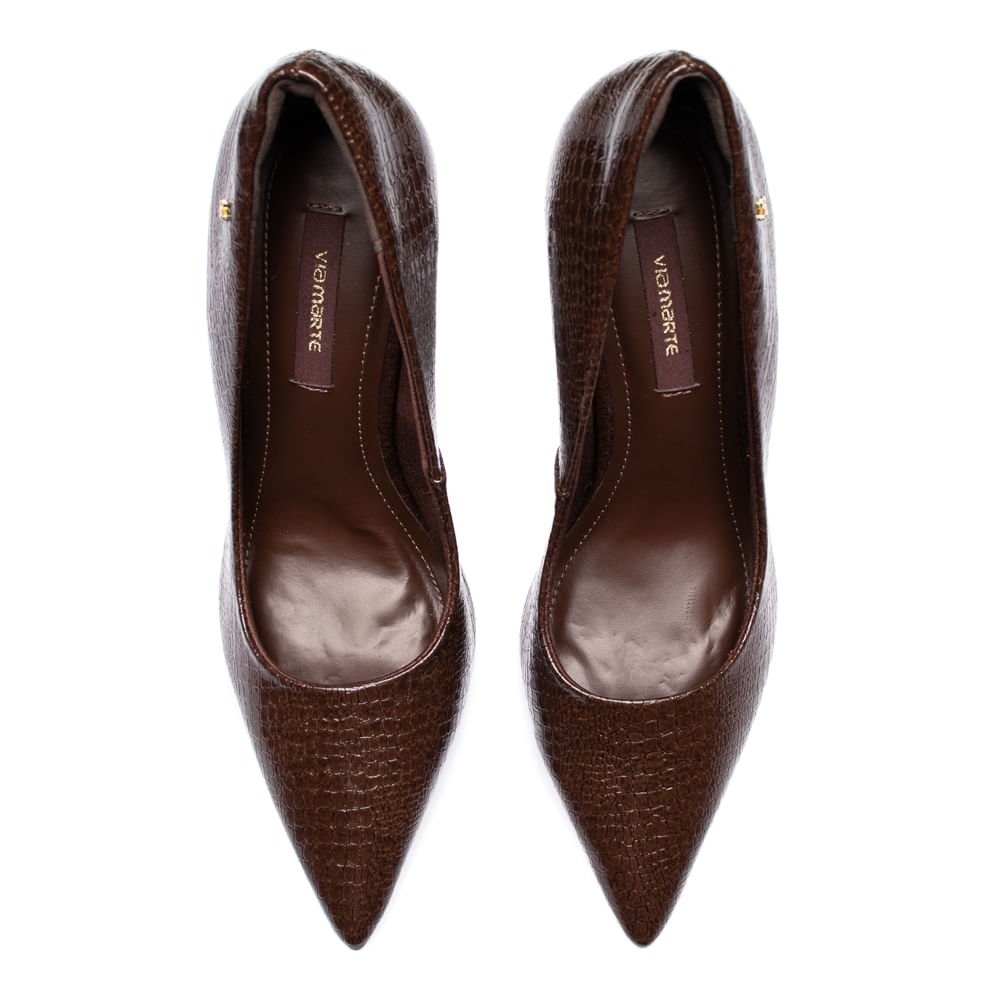 Scarpin Feminino Via Marte Verniz Croco Marrom Escuro Marrom 4