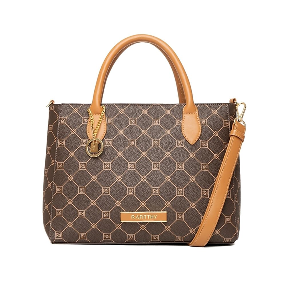 Bolsa Feminina Rafitthy Tote Monograma Chaveiro Marrom