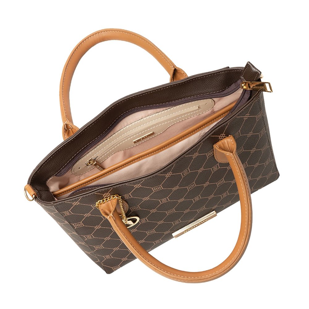 Bolsa Feminina Rafitthy Tote Monograma Chaveiro Marrom Marrom 2