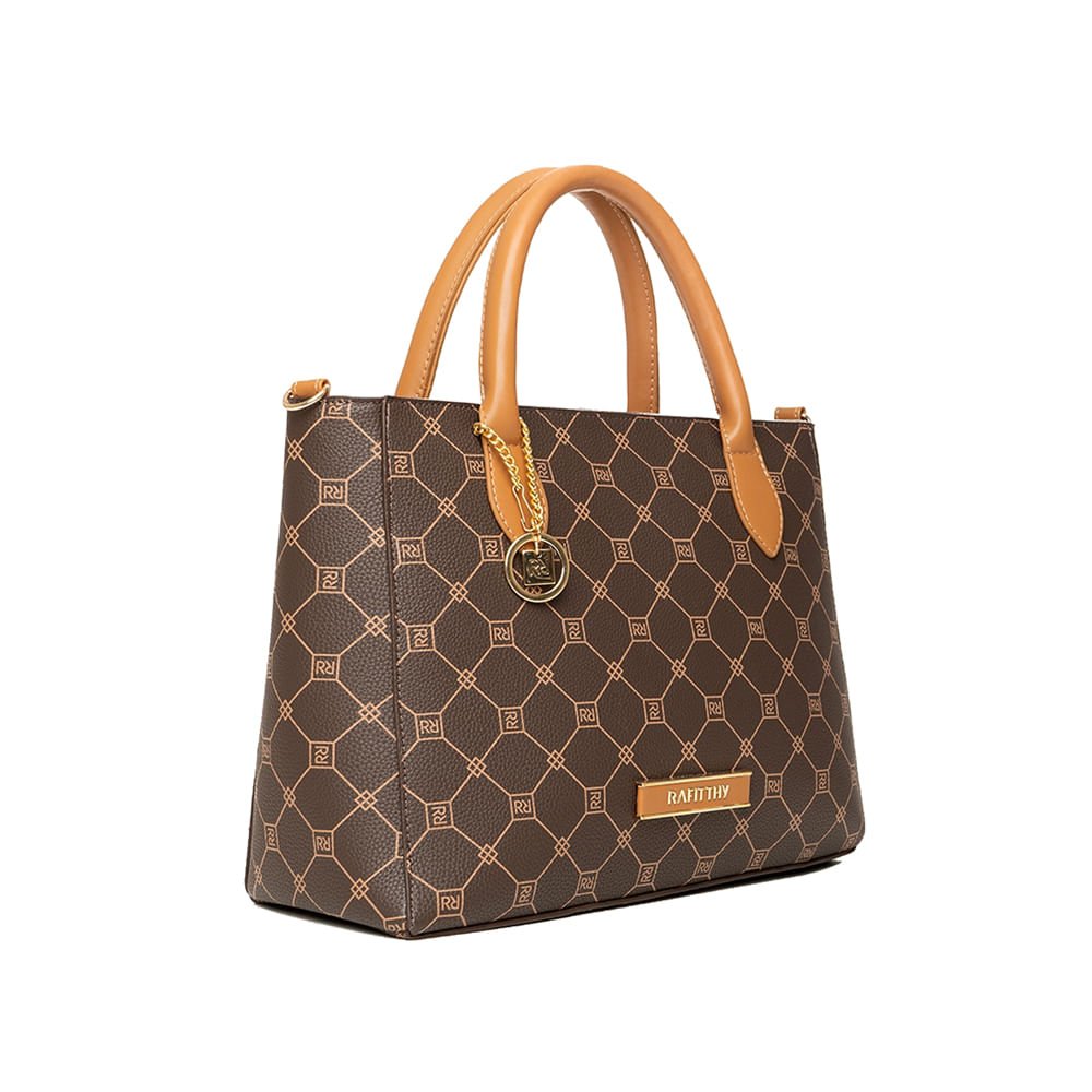 Bolsa Feminina Rafitthy Tote Monograma Chaveiro Marrom Marrom 3