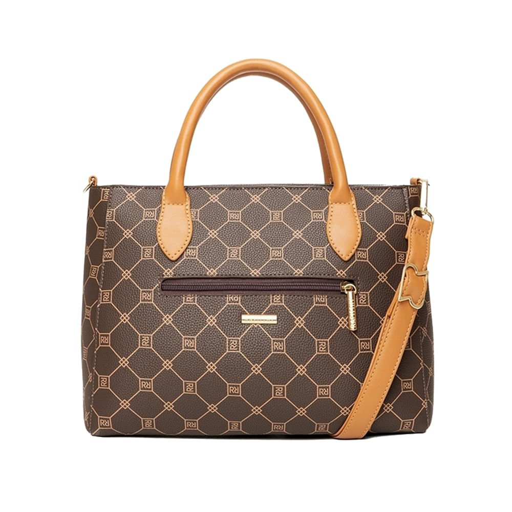 Bolsa Feminina Rafitthy Tote Monograma Chaveiro Marrom Marrom 4