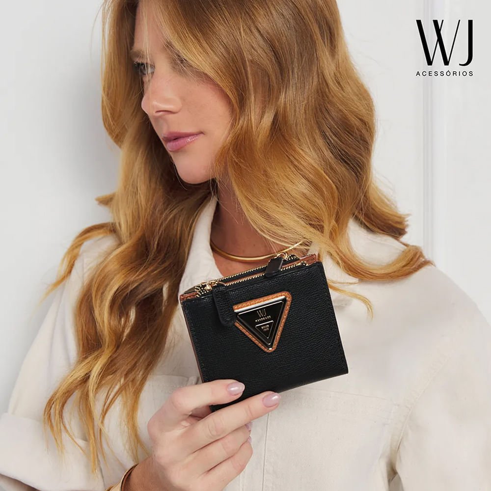 Carteira Feminina Wj Pequena Texturizada Bicolor Preto Preto 5