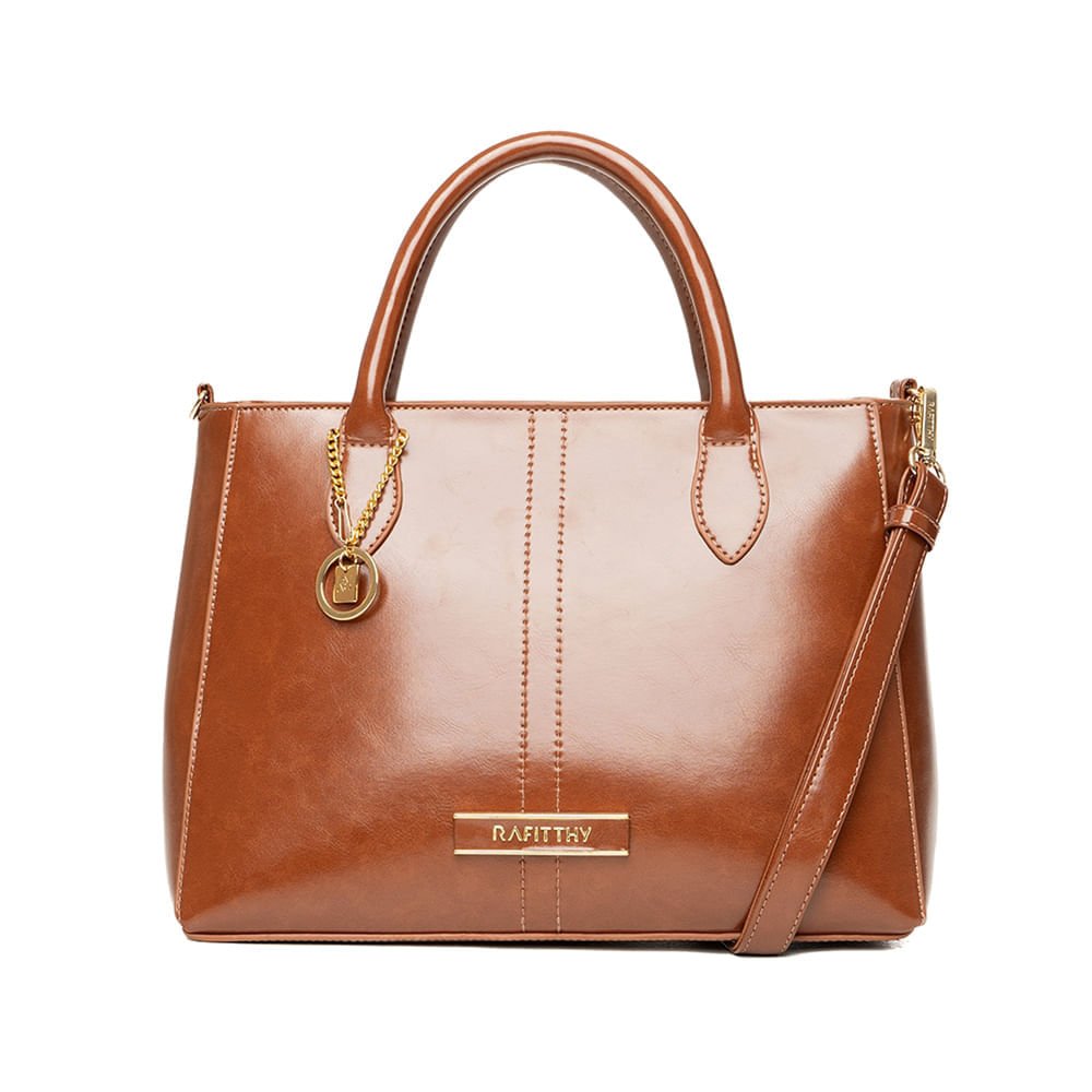 Bolsa Feminina Rafitthy Tote Média Verniz Marrom Claro
