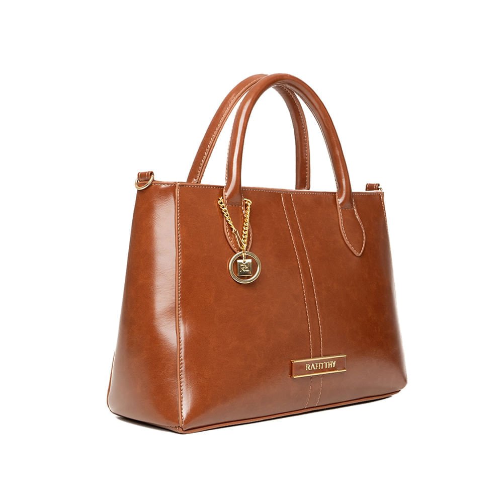 Bolsa Feminina Rafitthy Tote Média Verniz Marrom Claro Marrom 3