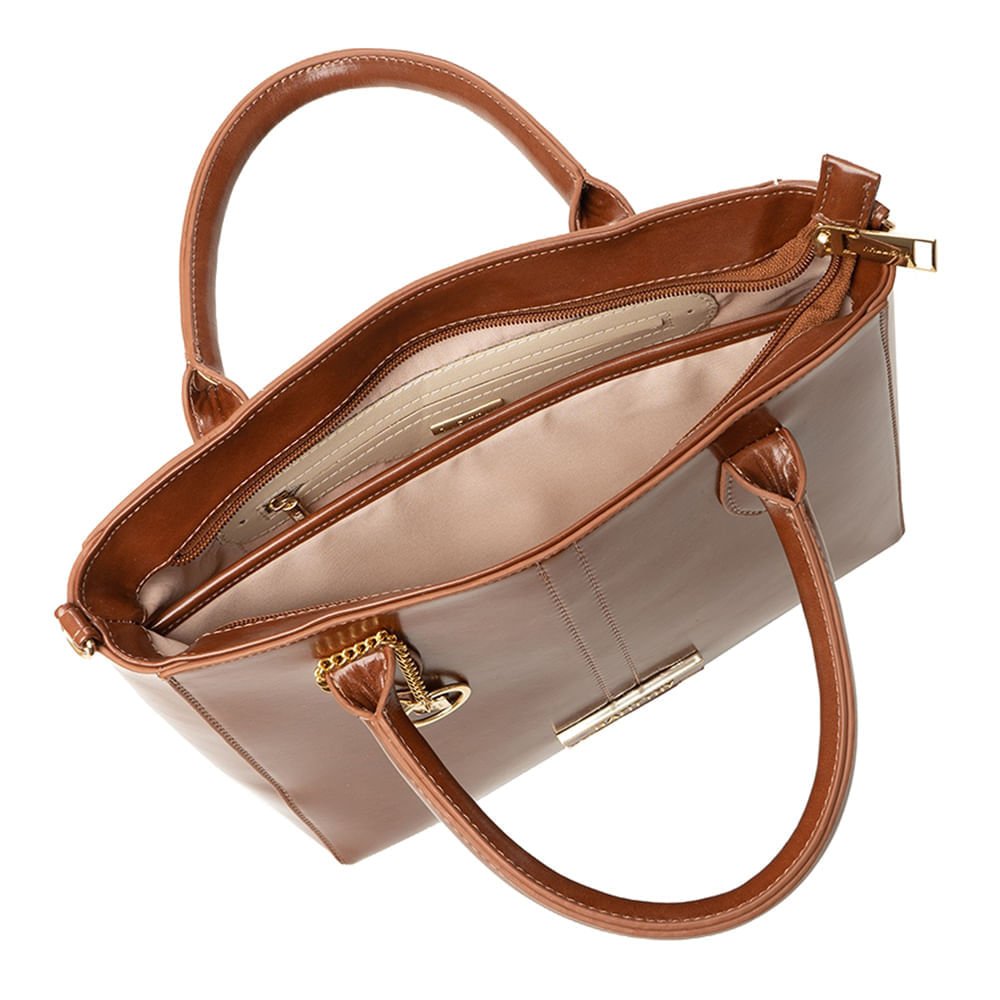 Bolsa Feminina Rafitthy Tote Média Verniz Marrom Claro Marrom 4