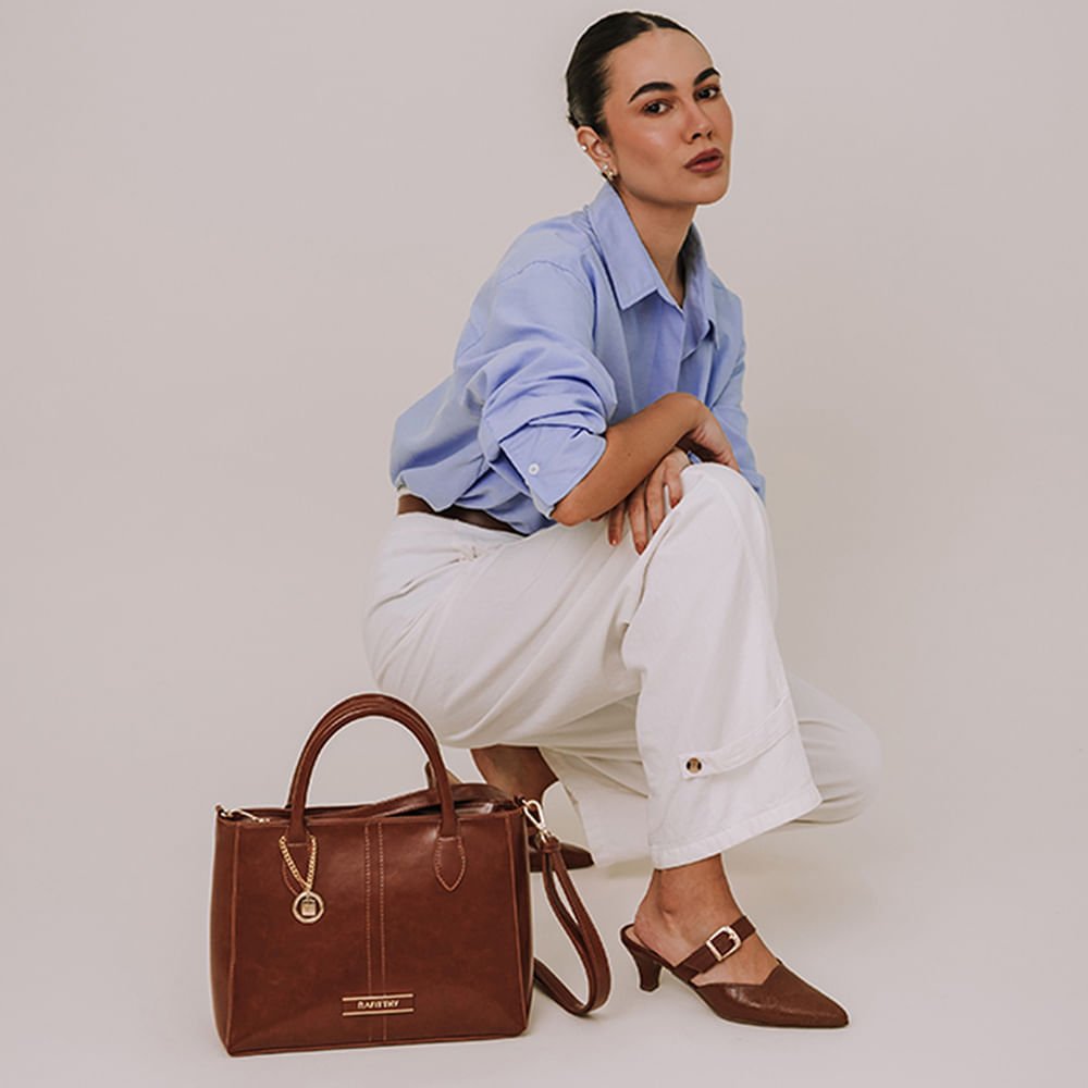 Bolsa Feminina Rafitthy Tote Média Verniz Marrom Claro Marrom 5