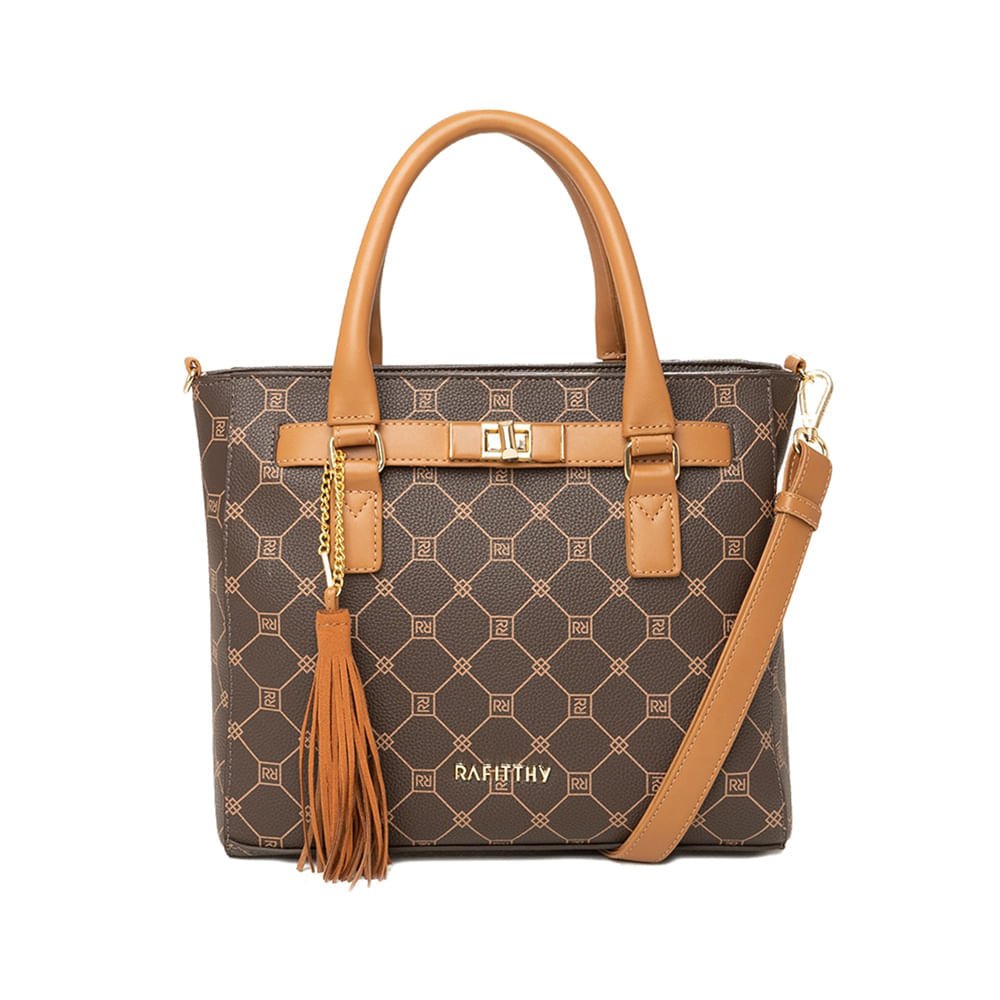 Bolsa Feminina Rafitthy Tote Média Franjas Marrom Marrom 2