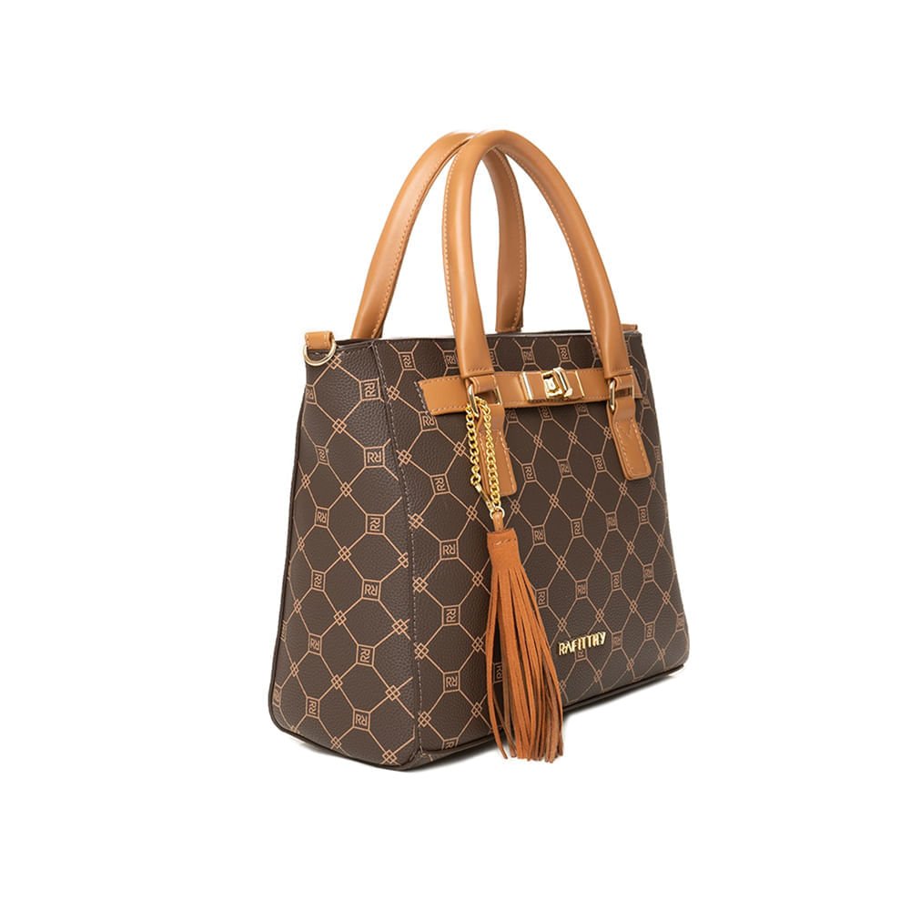 Bolsa Feminina Rafitthy Tote Média Franjas Marrom Marrom 3