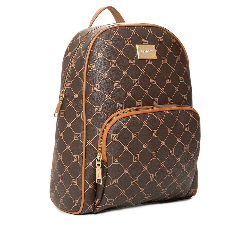 Mochila Feminina Rafitthy Monograma Bolso Frontal Marrom Marrom 3