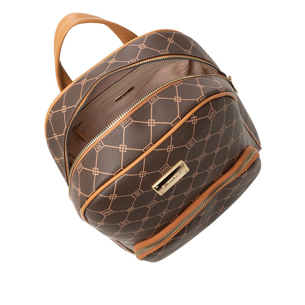 Mochila Feminina Rafitthy Monograma Bolso Frontal Marrom Marrom 4