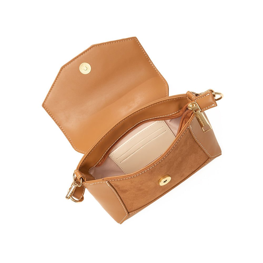 Bolsa Feminina Rafitthy Transversal Mini Flap Caramelo Marrom 4
