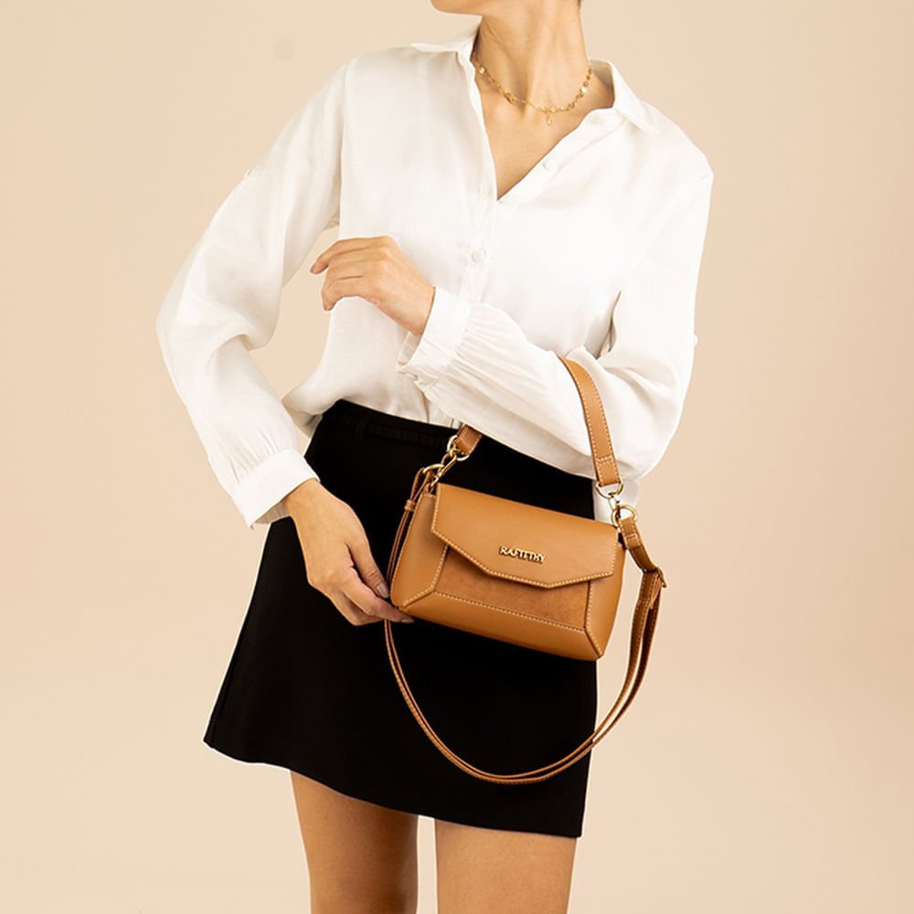 Bolsa Feminina Rafitthy Transversal Mini Flap Caramelo Marrom 5