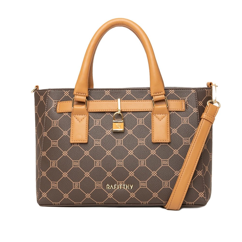 Bolsa Feminina Rafitthy Monograma Cadeado Marrom