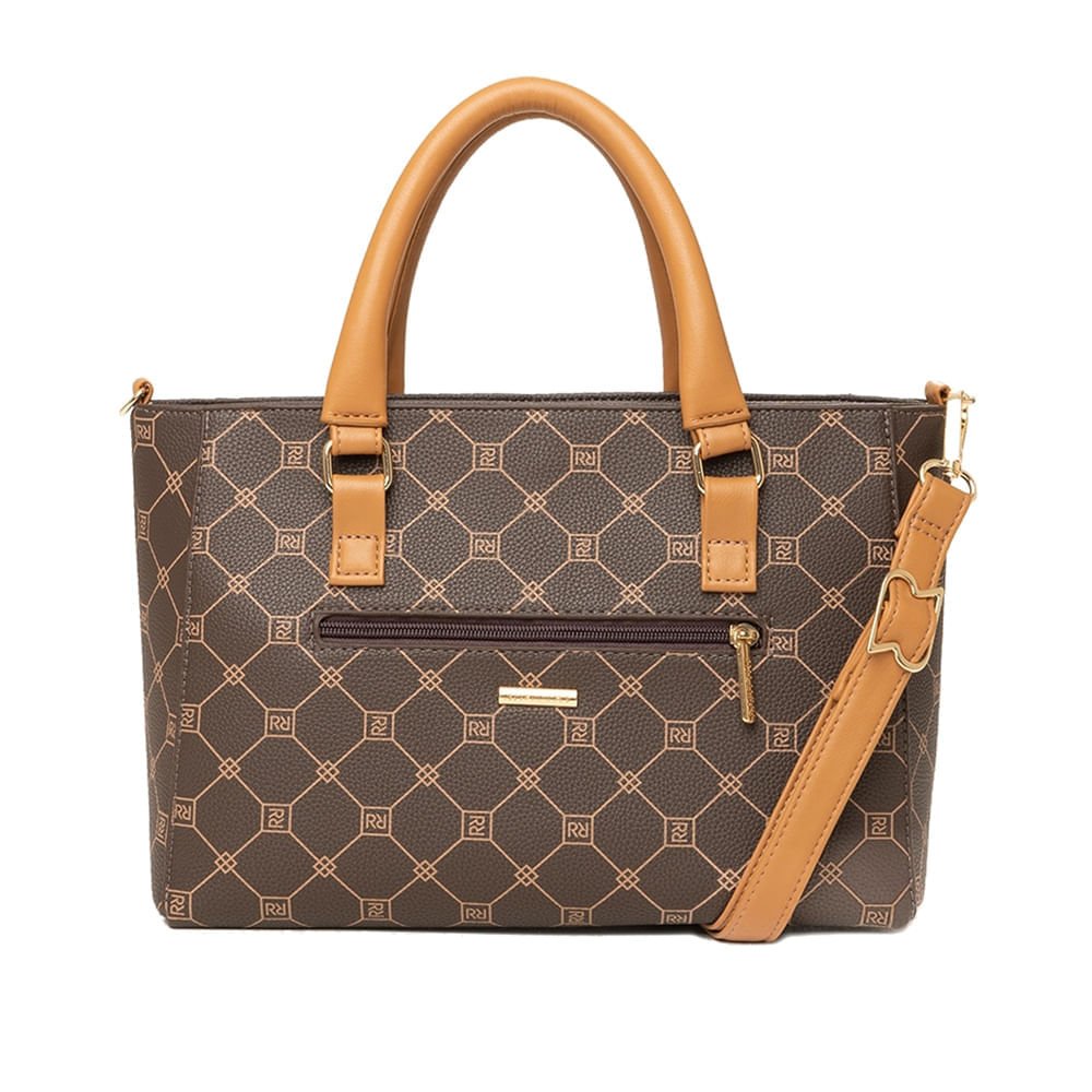 Bolsa Feminina Rafitthy Monograma Cadeado Marrom Marrom 2
