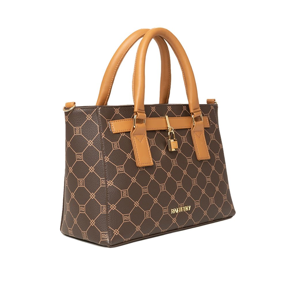 Bolsa Feminina Rafitthy Monograma Cadeado Marrom Marrom 3