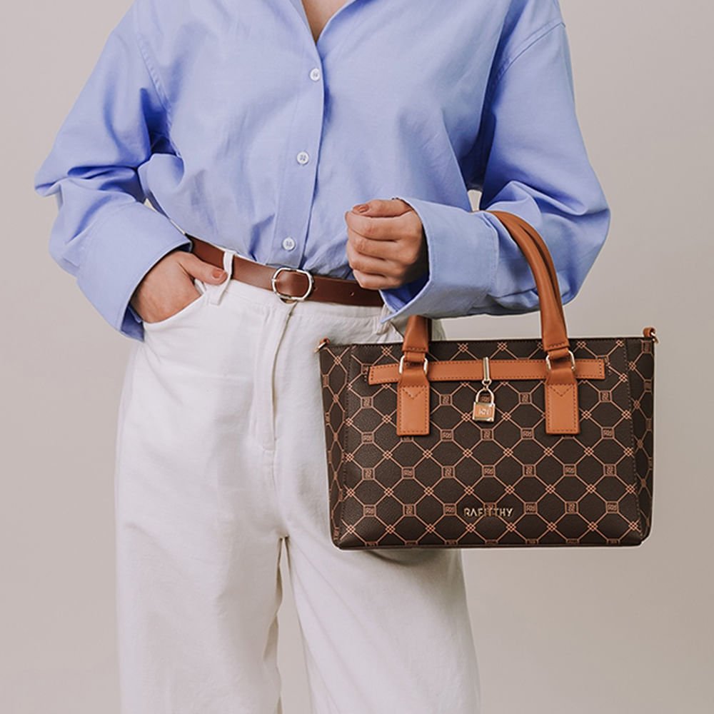Bolsa Feminina Rafitthy Monograma Cadeado Marrom Marrom 5
