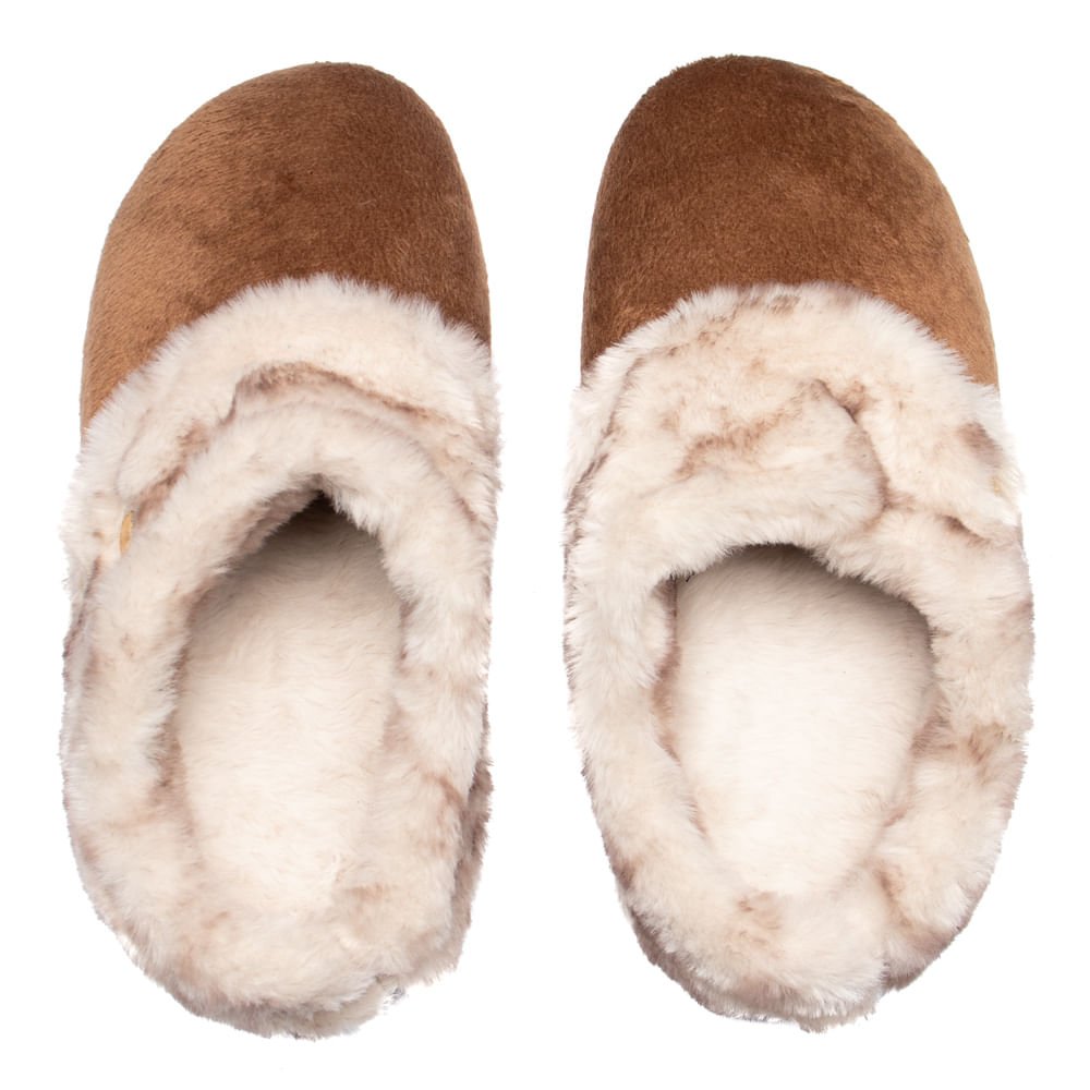Pantufa Feminina Pegada Slip Peluciada Marrom/Bege Marrom 4
