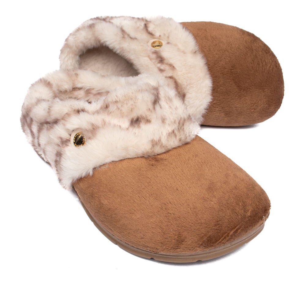 Pantufa Feminina Pegada Slip Peluciada Marrom/Bege Marrom 6
