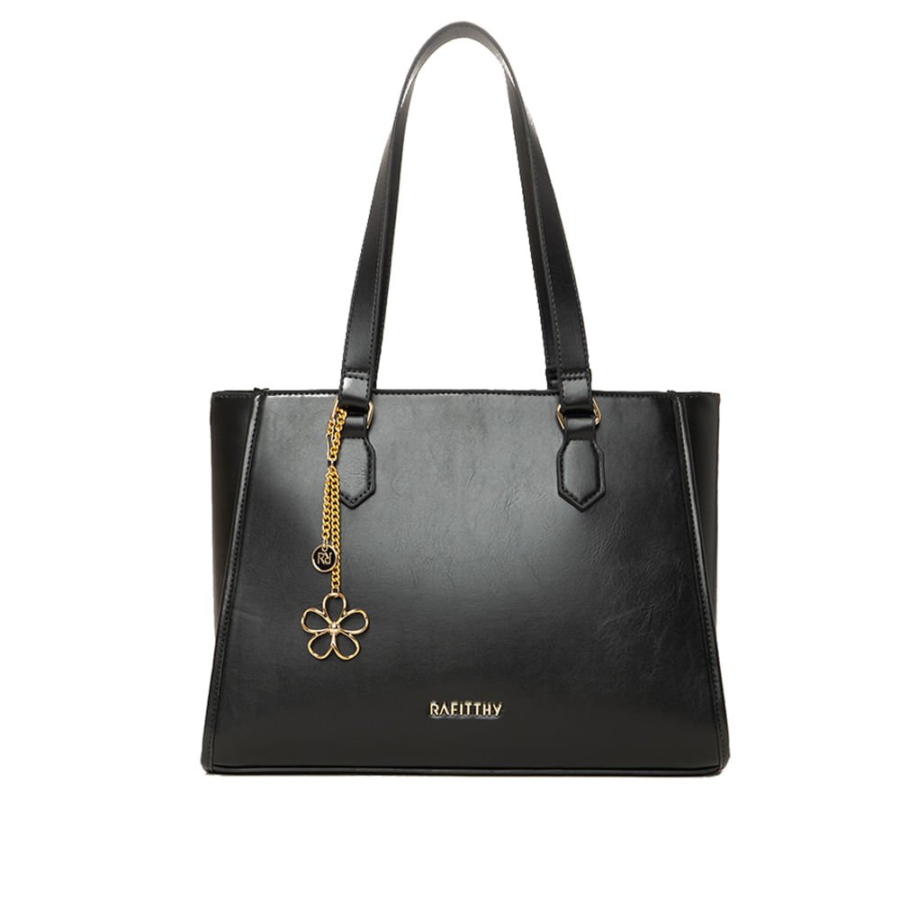 Bolsa Feminina Rafitthy Tote Pingente Flor Preto