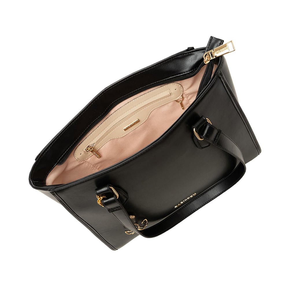 Bolsa Feminina Rafitthy Tote Pingente Flor Preto Preto 3