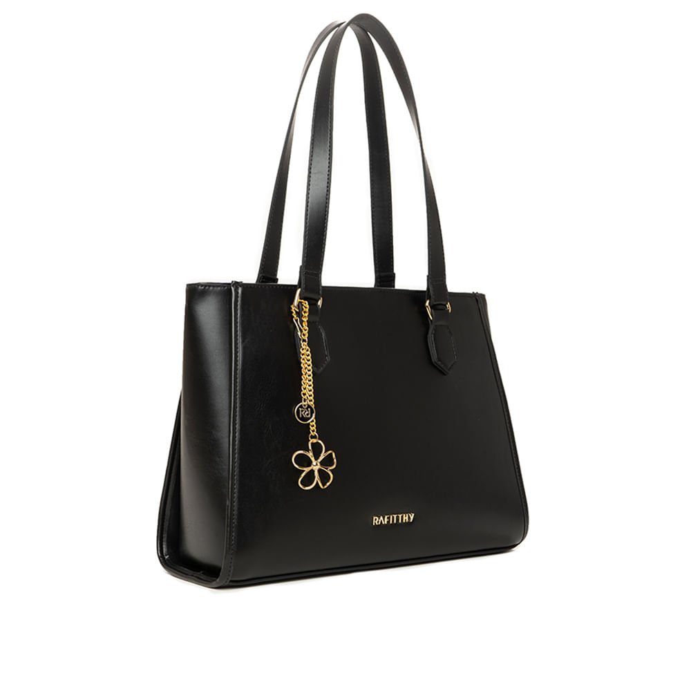 Bolsa Feminina Rafitthy Tote Pingente Flor Preto Preto 4