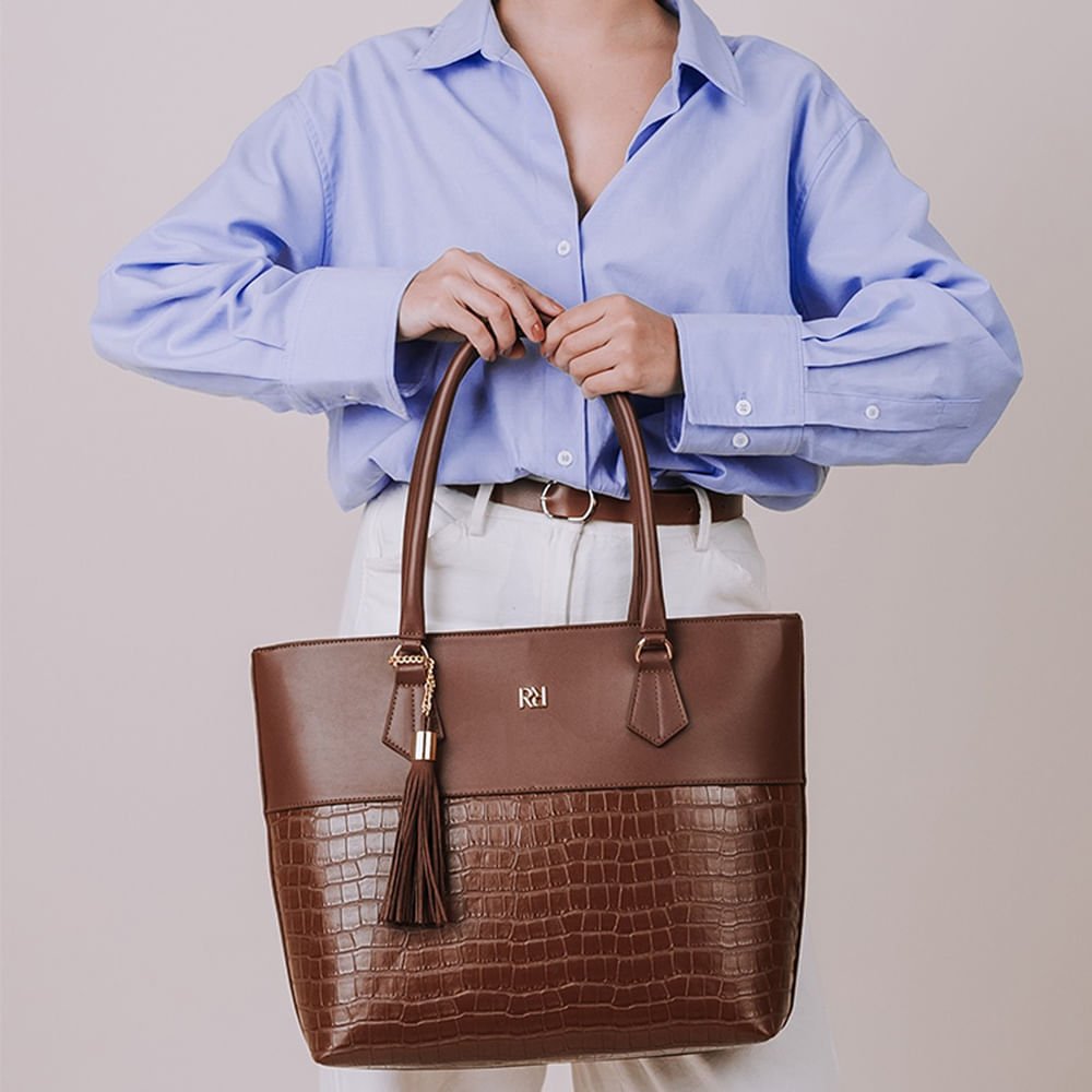 Bolsa Feminina Rafitthy Shopping Croco Grande Marrom Marrom 5