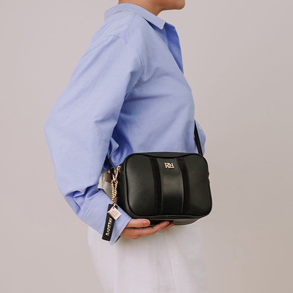 Mini Bolsa Feminina Rafitthy Transversal Divisórias Preto Preto 5