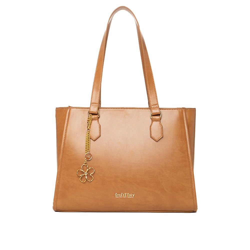 Bolsa Feminina Rafitthy Tote Pingente Flor Caramelo