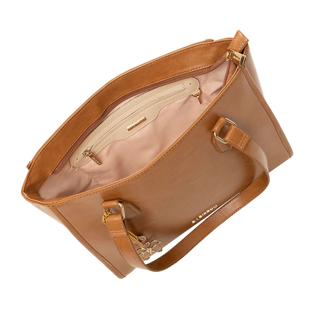 Bolsa Feminina Rafitthy Tote Pingente Flor Caramelo Marrom 2