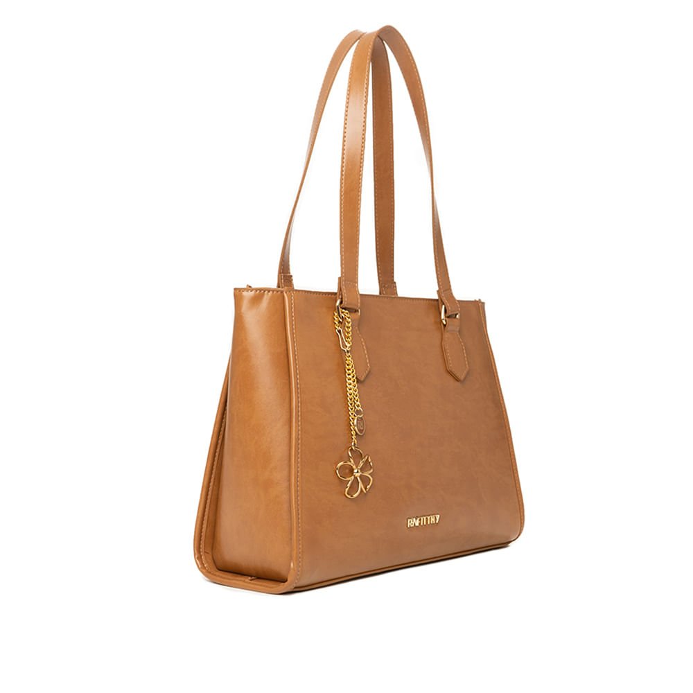 Bolsa Feminina Rafitthy Tote Pingente Flor Caramelo Marrom 3