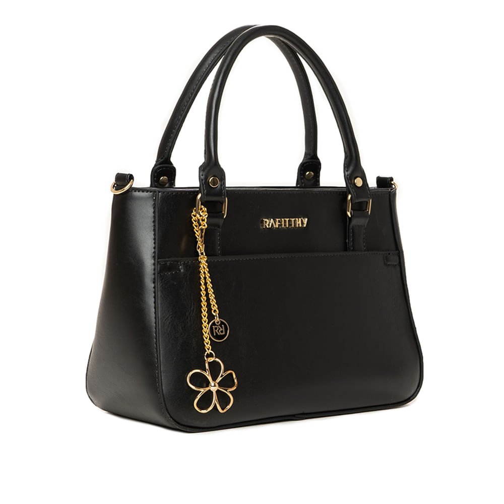 Bolsa Feminina Rafitthy Bolso Frontal Flor Preto Preto 3