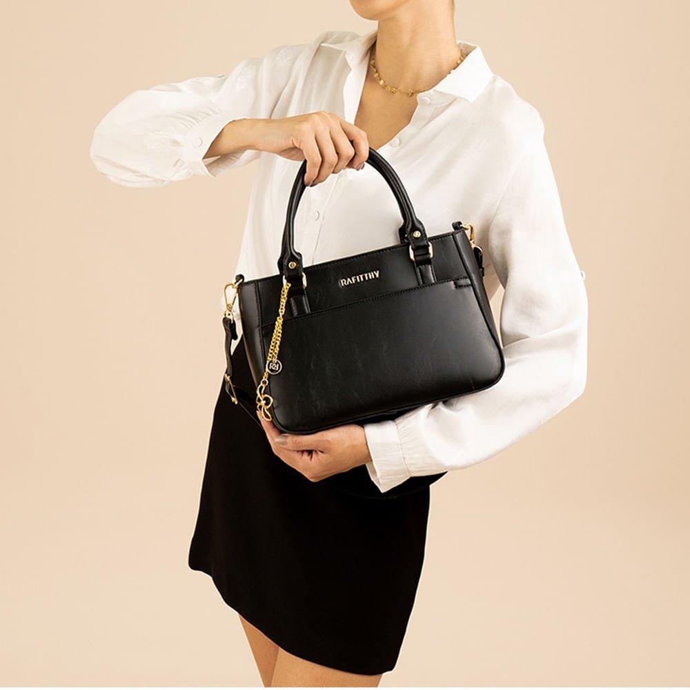 Bolsa Feminina Rafitthy Bolso Frontal Flor Preto Preto 5