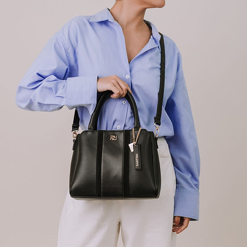 Bolsa Feminina Rafitthy Tote Divisórias Média Preto Preto 5