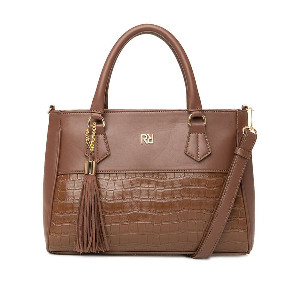 Bolsa Feminina Rafitthy Tote Estruturada Croco Marrom