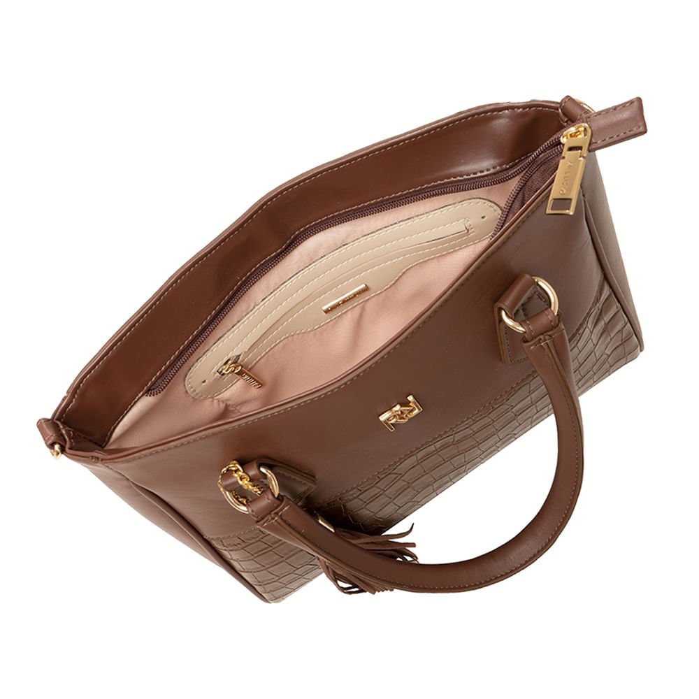 Bolsa Feminina Rafitthy Tote Estruturada Croco Marrom Marrom 2