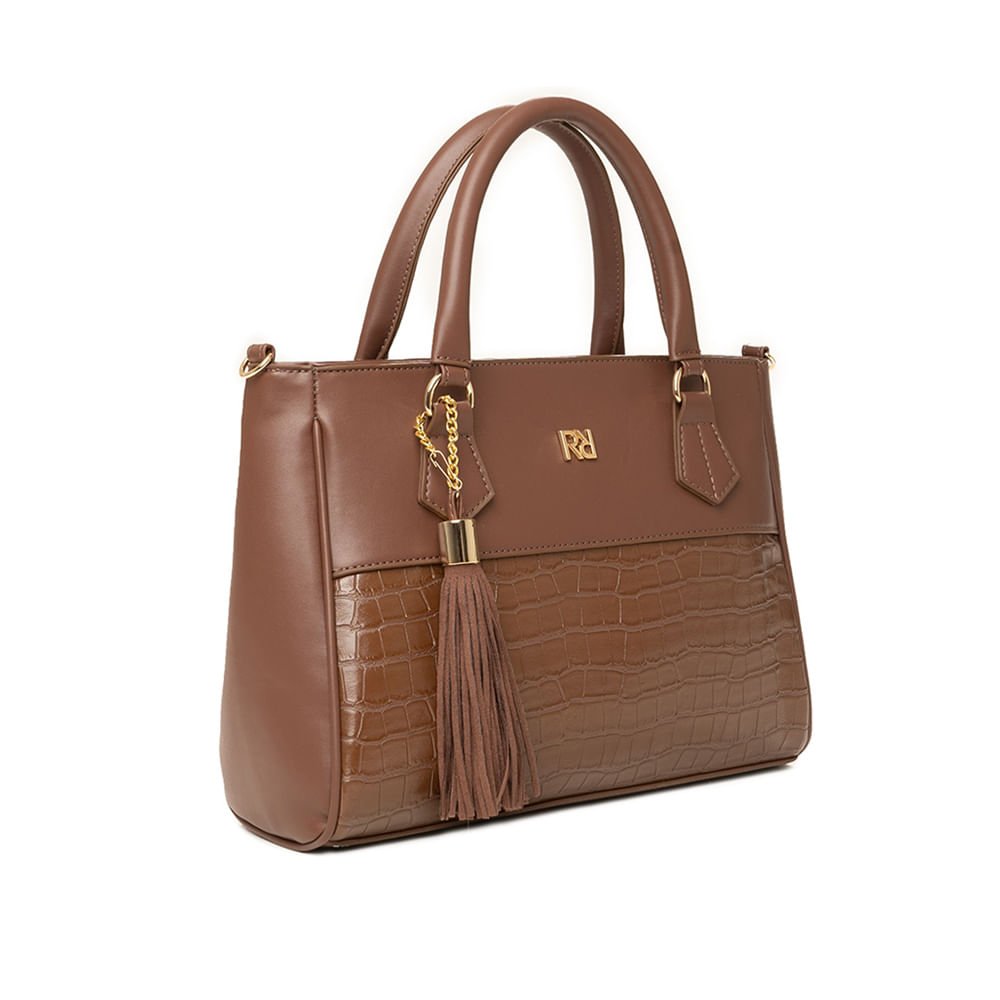 Bolsa Feminina Rafitthy Tote Estruturada Croco Marrom Marrom 3