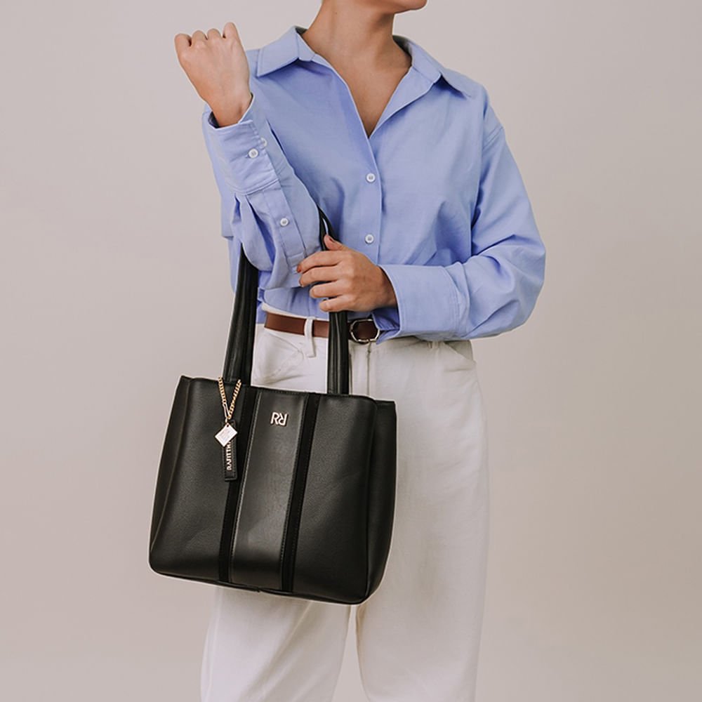 Bolsa Feminina Rafitthy Tote Shopper Grande Preto Preto 5