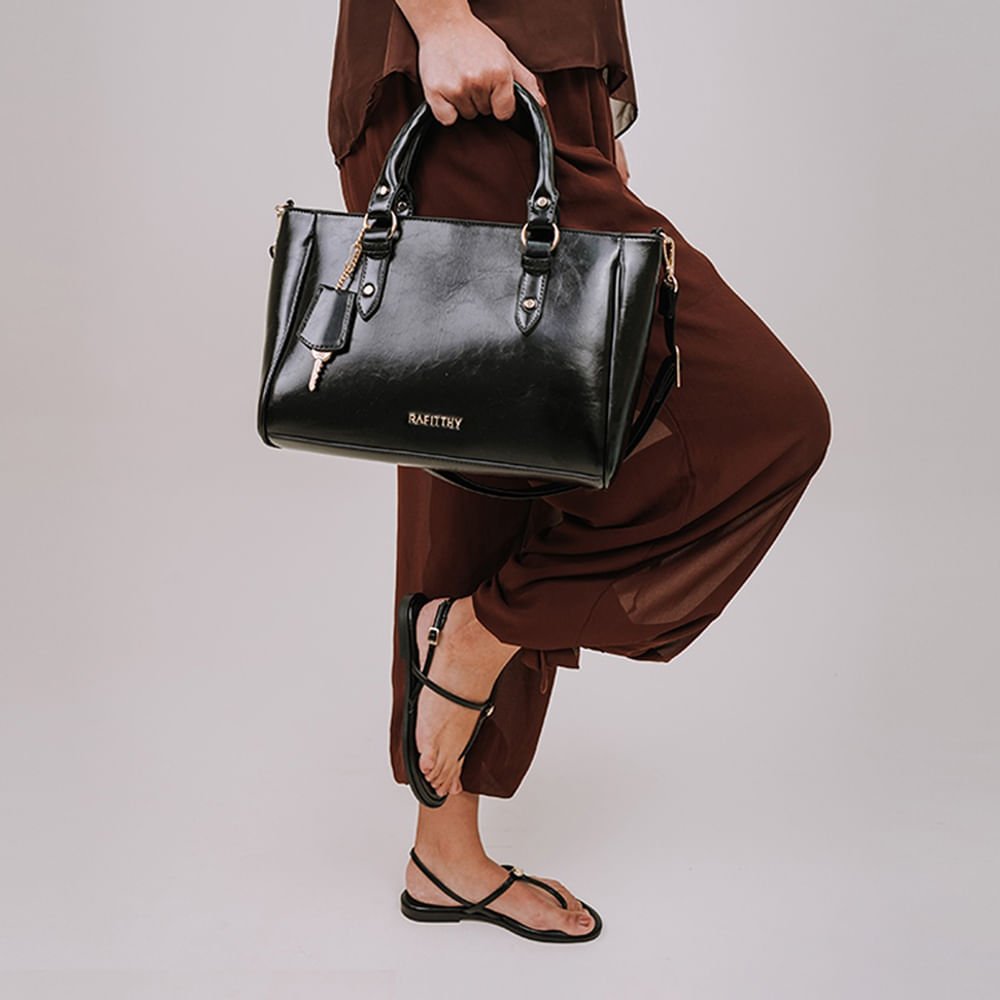 Bolsa Feminina Rafitthy Média Pingente Preto Preto 5