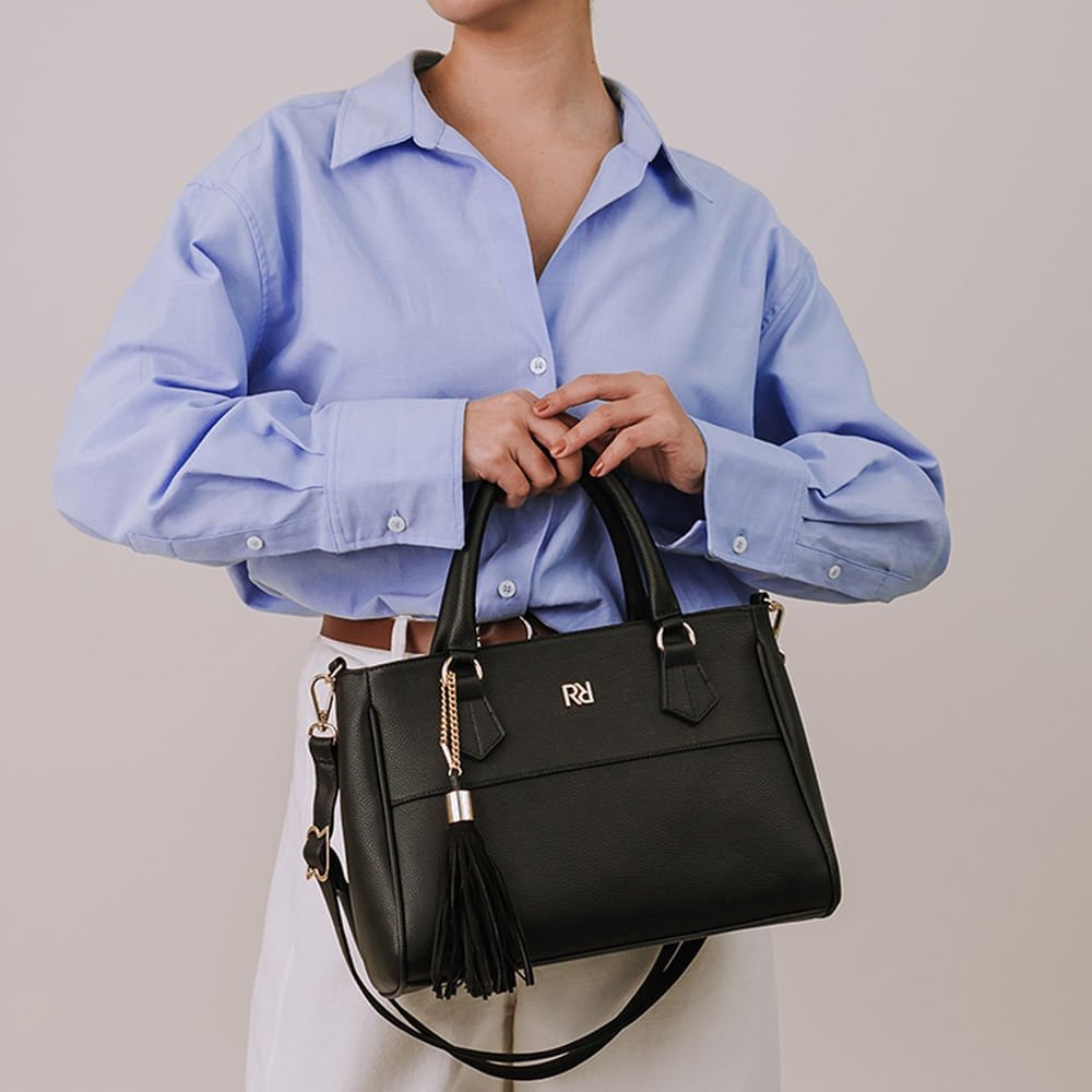 Bolsa Feminina Rafitthy Tote Estruturada Preto Preto 5